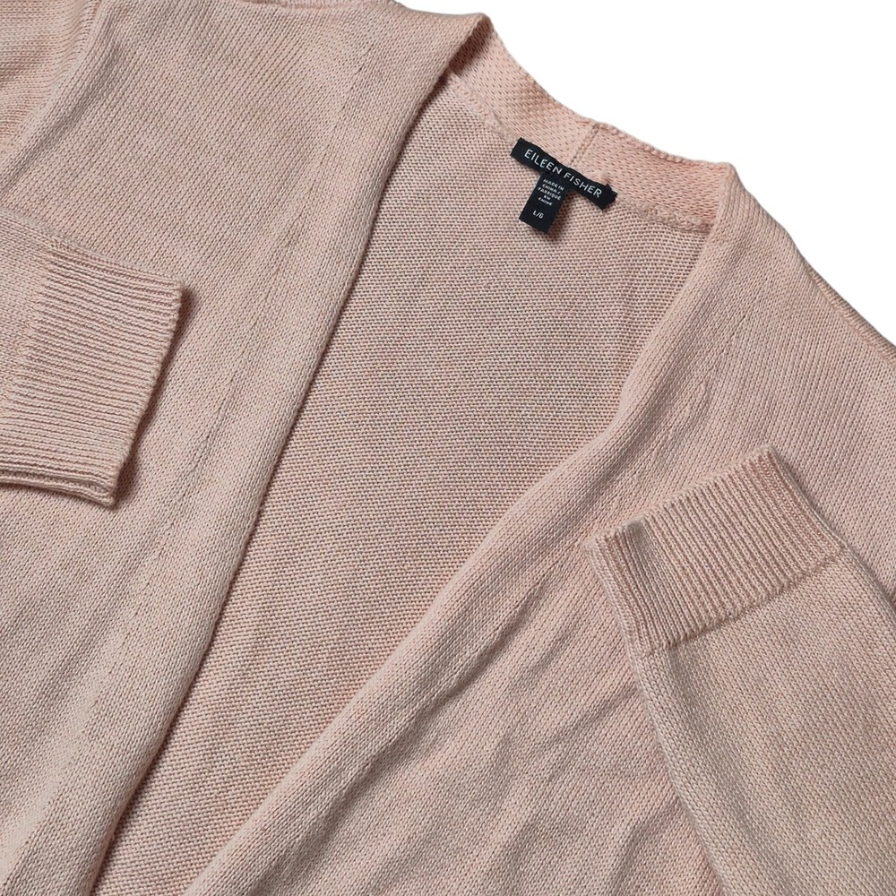 Eileen Fisher Womens L Organic Linen Cotton Resort Long Cardigan Pink